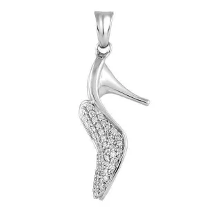 14K White Solid Gold Custom Diamond Lady Shoe Pendant 0.35 Ctw
