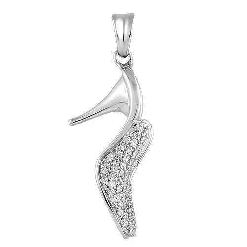 14K White Solid Gold Custom Diamond Lady Shoe Pendant 0.35 Ctw