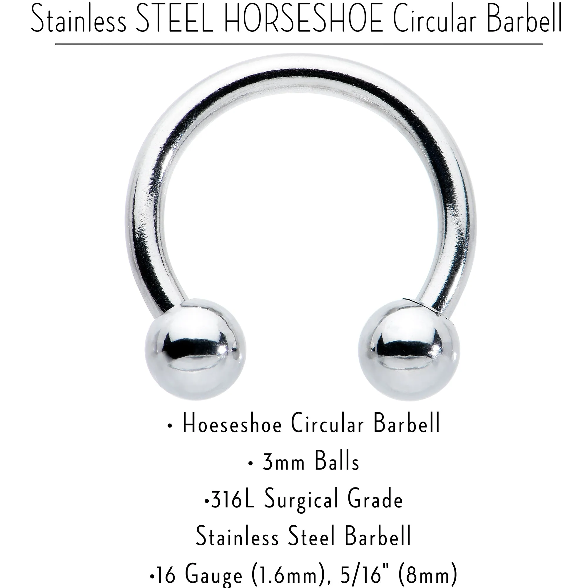 16 Gauge 5/16 Stainless Steel Horseshoe Circular Barbell