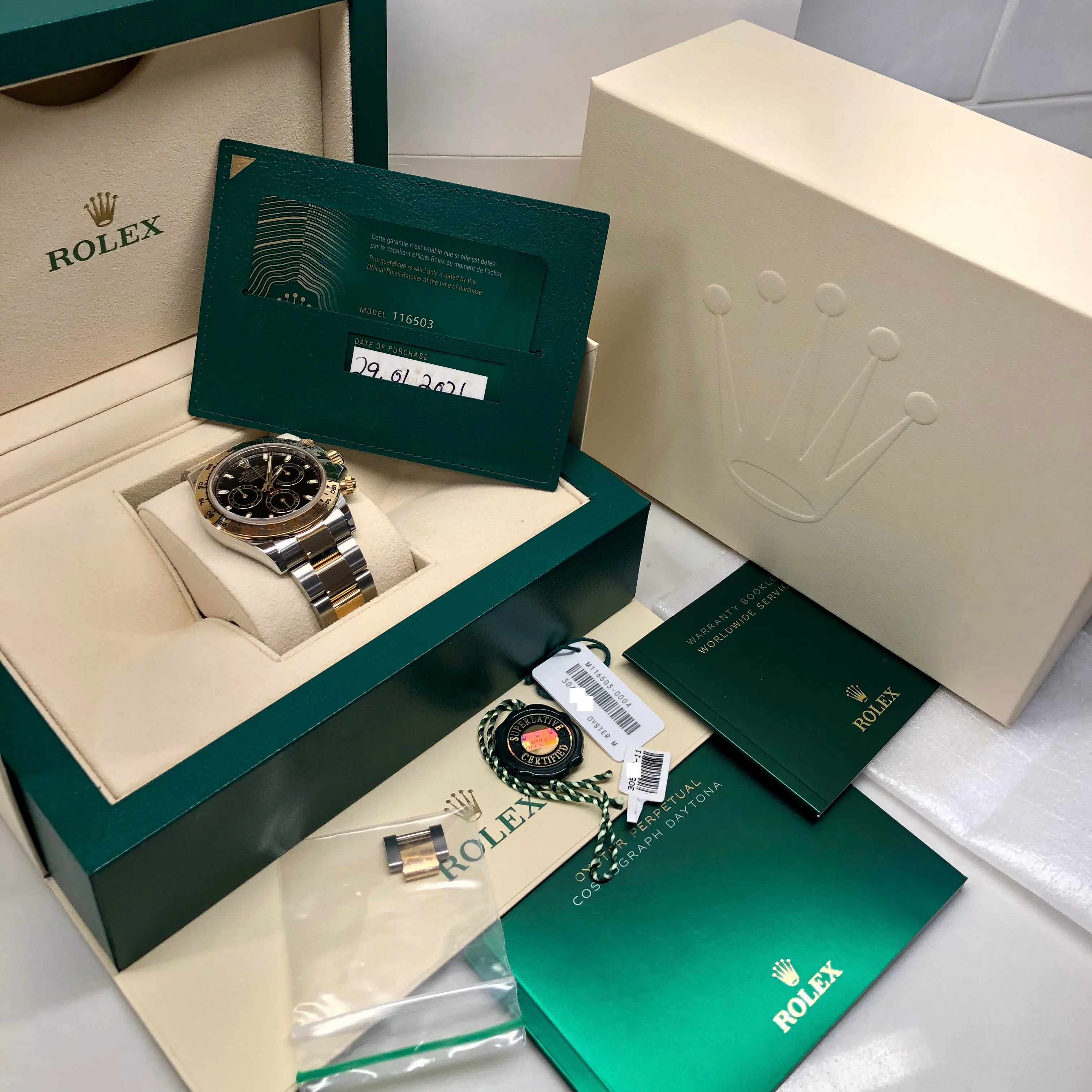 2021 Rolex Daytona Cosmograph 116503 Black Two Tone Chronograph Box Papers