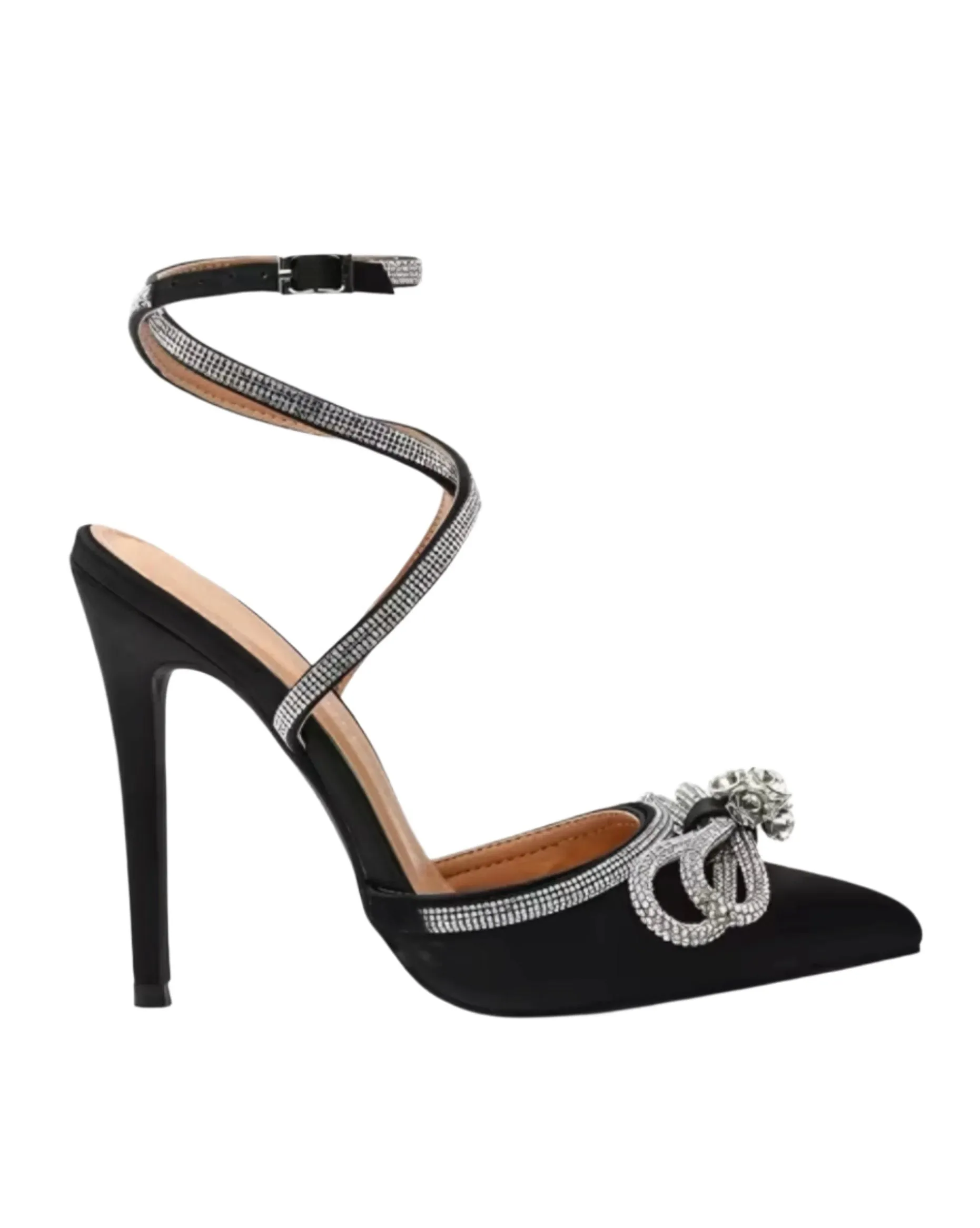 Athena's Charm- Black Rhinestone bow tie-up Heels