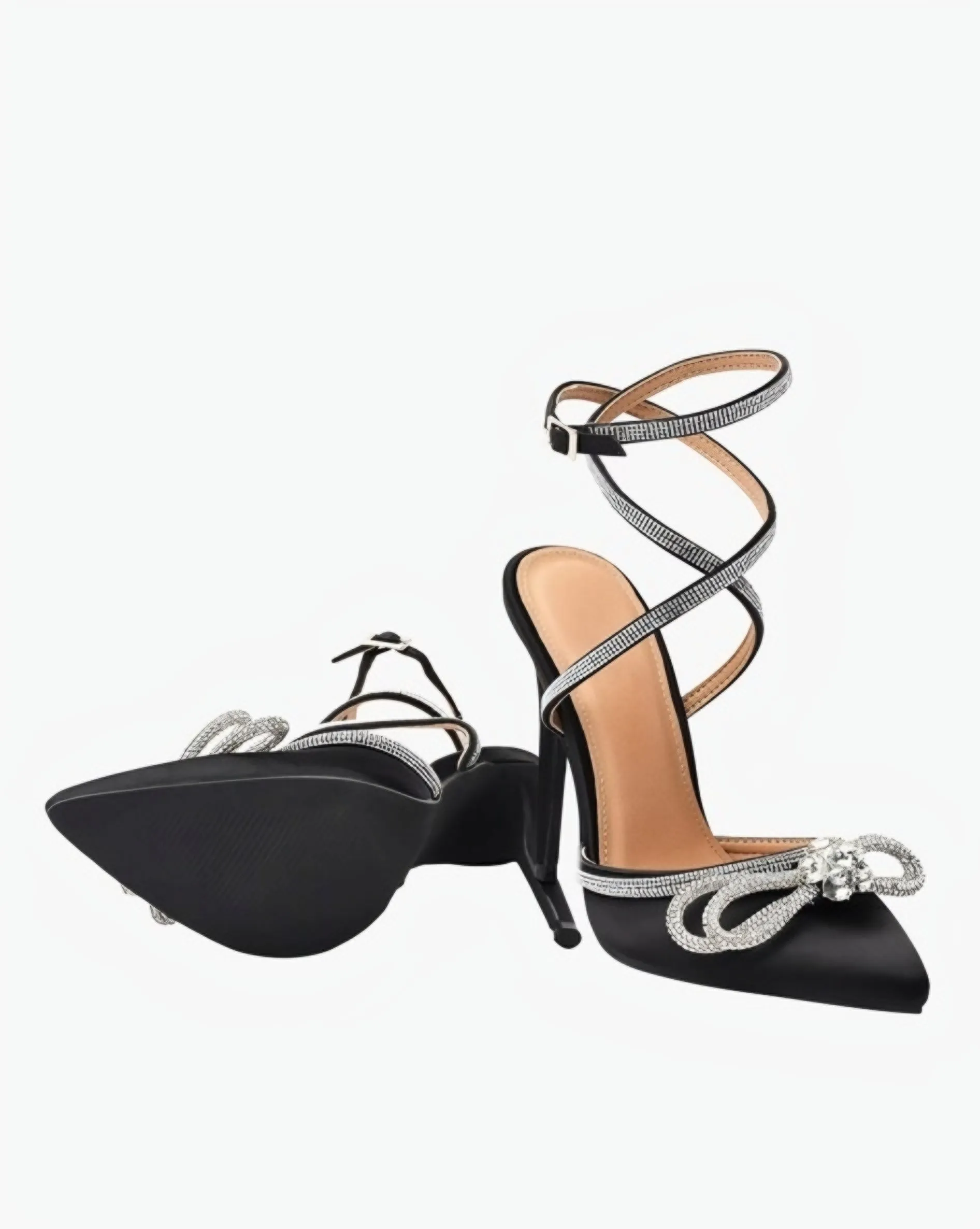 Athena's Charm- Black Rhinestone bow tie-up Heels