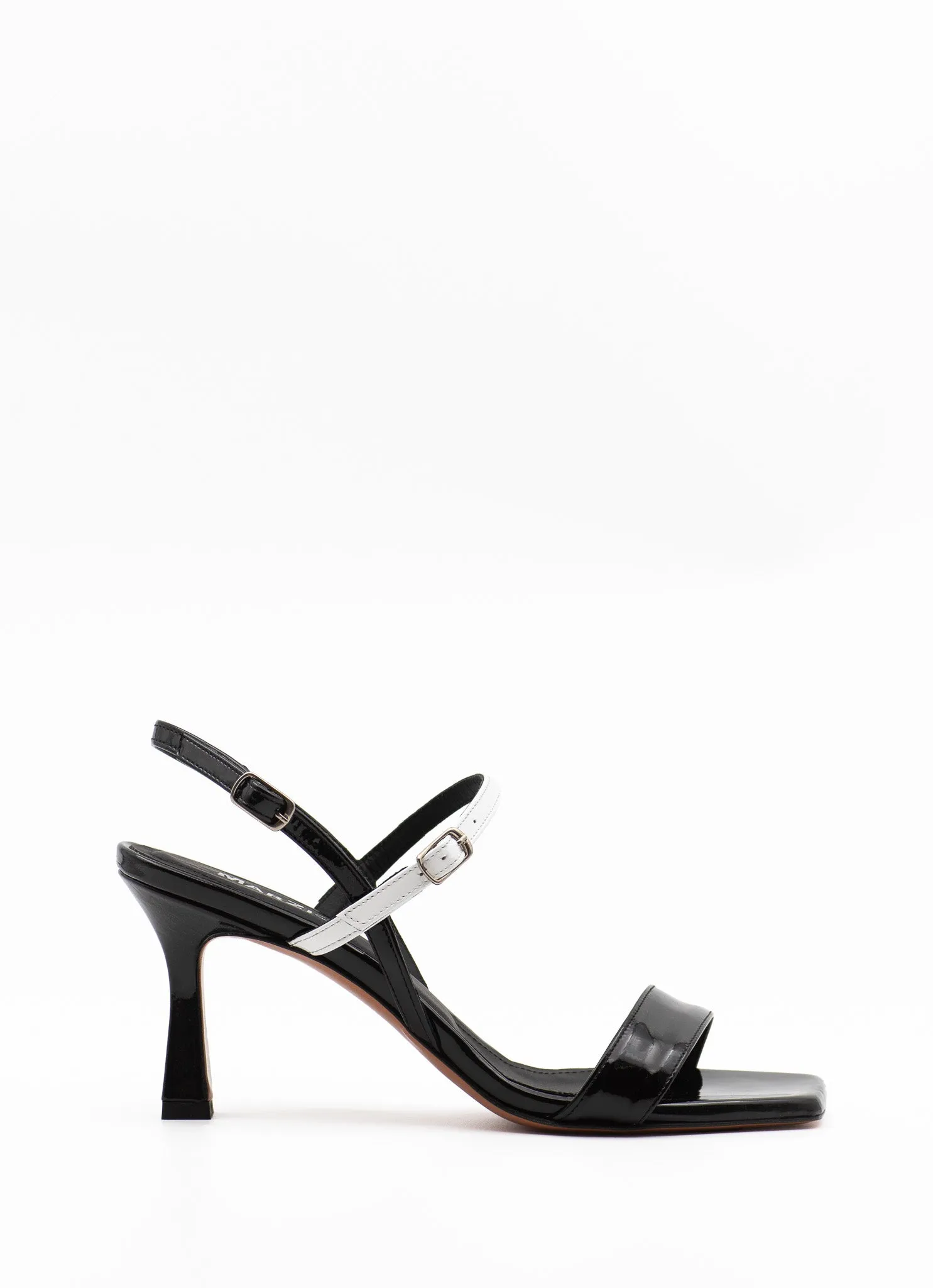 Barely there sandals in black patent
