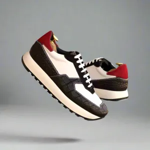 Black Alligator and White Leather Low Top Lace Up Running Chunky Trainer Sneakers With White Sole - Sneaker Shoes