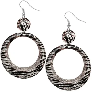 Black Clear Round Glossy Zebra Earrings