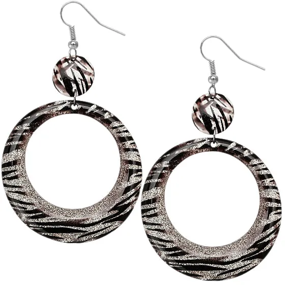 Black Clear Round Glossy Zebra Earrings