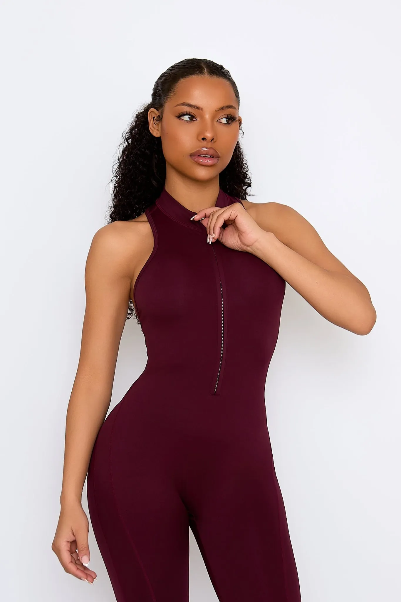 Burgundy Zip Jumpsuit