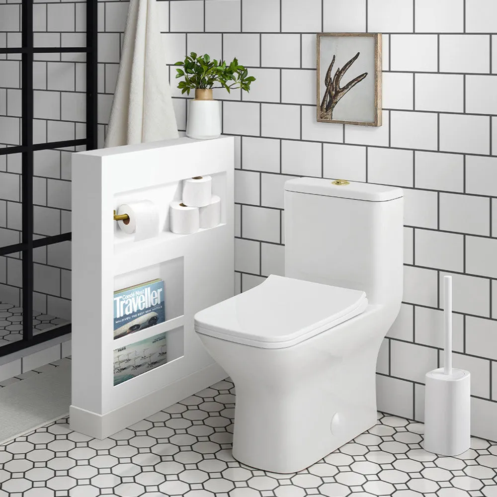 Carre One Piece Square Toilet Dual Flush, Brushed Gold Hardware 1.1/1.6 gpf