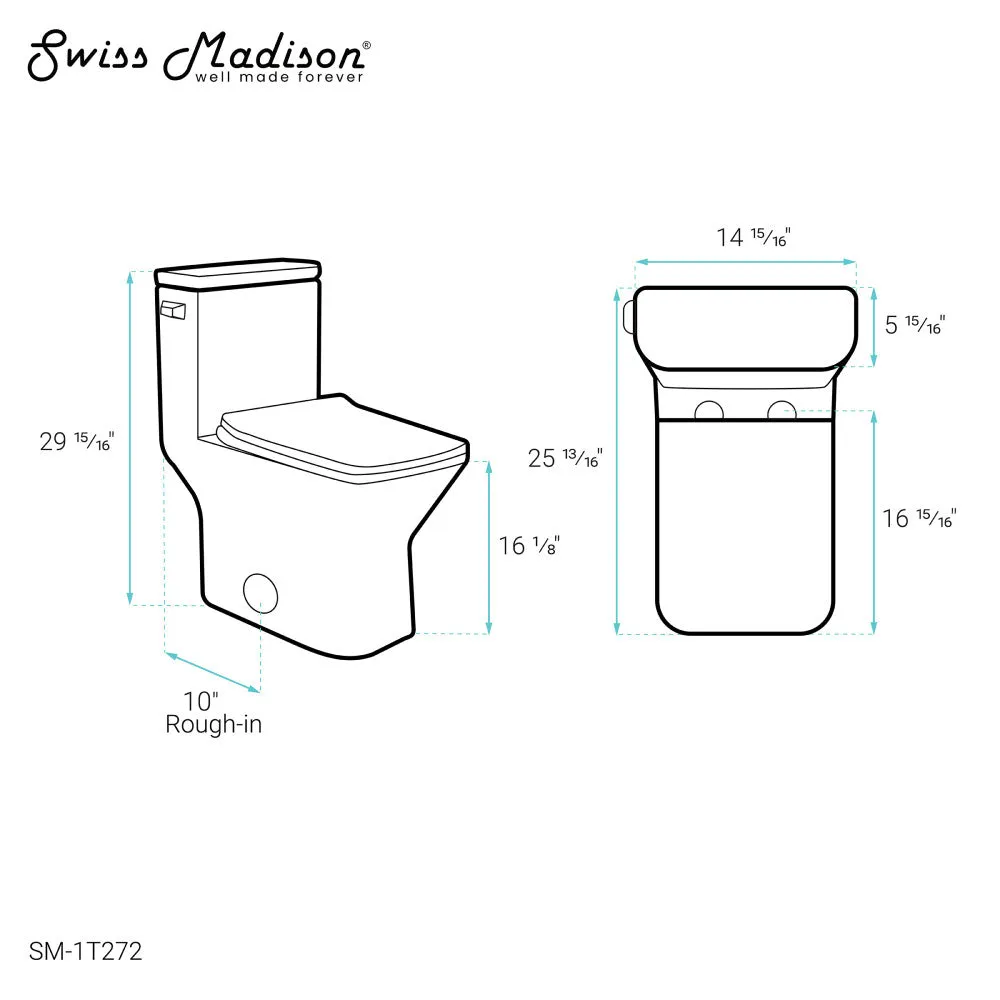 Carre One Piece Square Toilet Left Side Flush, 10" Rough-In 1.28 gpf