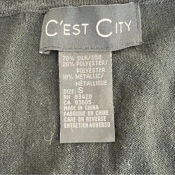 C'est City silk metallic beaded sweater set V cardigan over tank black knit
