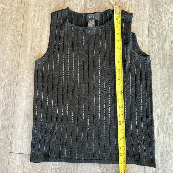 C'est City silk metallic beaded sweater set V cardigan over tank black knit