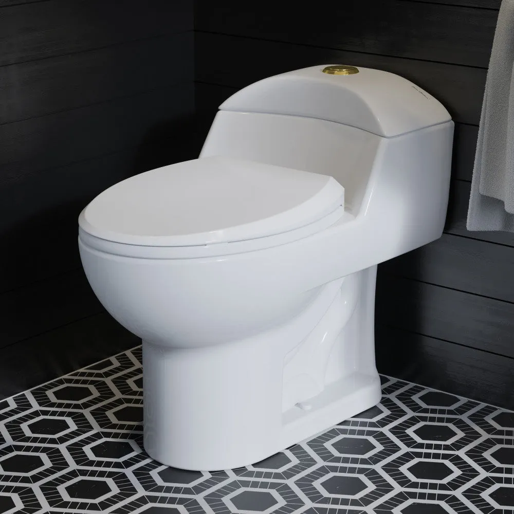Chateau One Piece Elongated Toilet Dual Flush, Brushed Gold Hardware 1.1/1.6 gpf