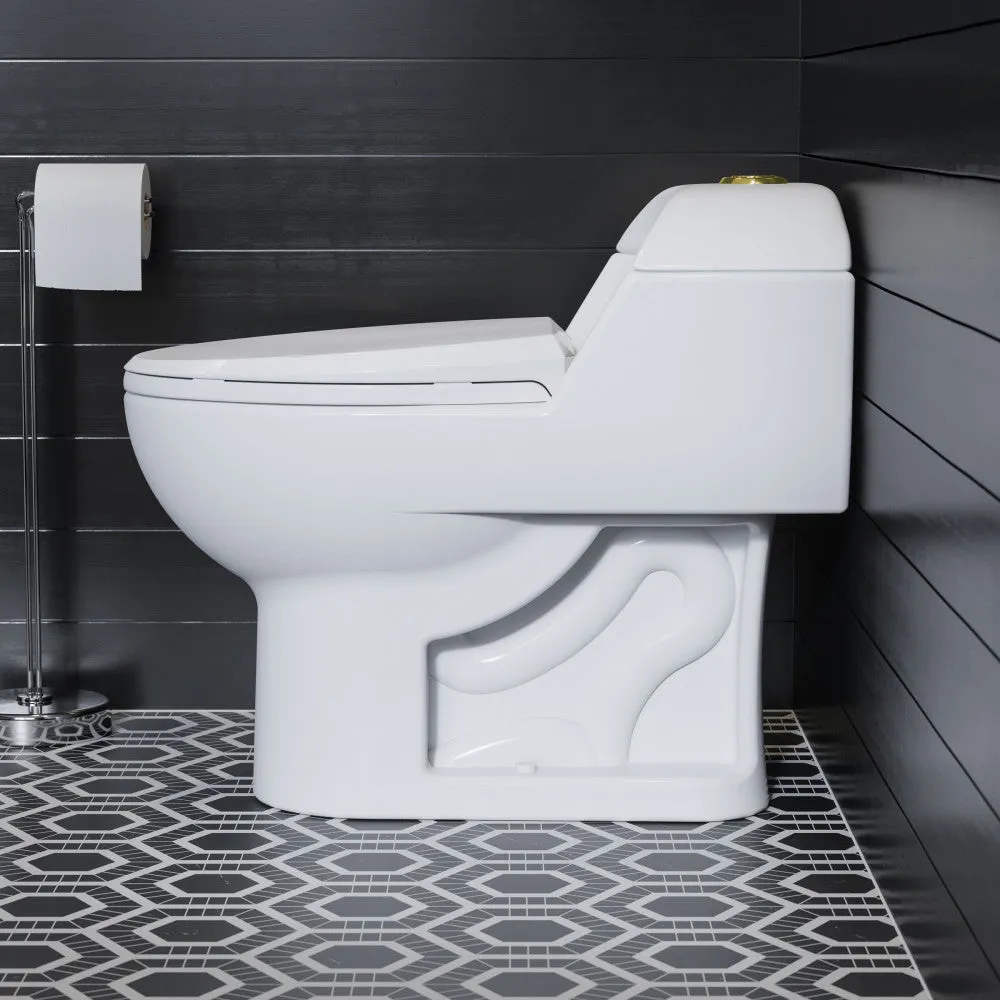 Chateau One Piece Elongated Toilet Dual Flush, Brushed Gold Hardware 1.1/1.6 gpf