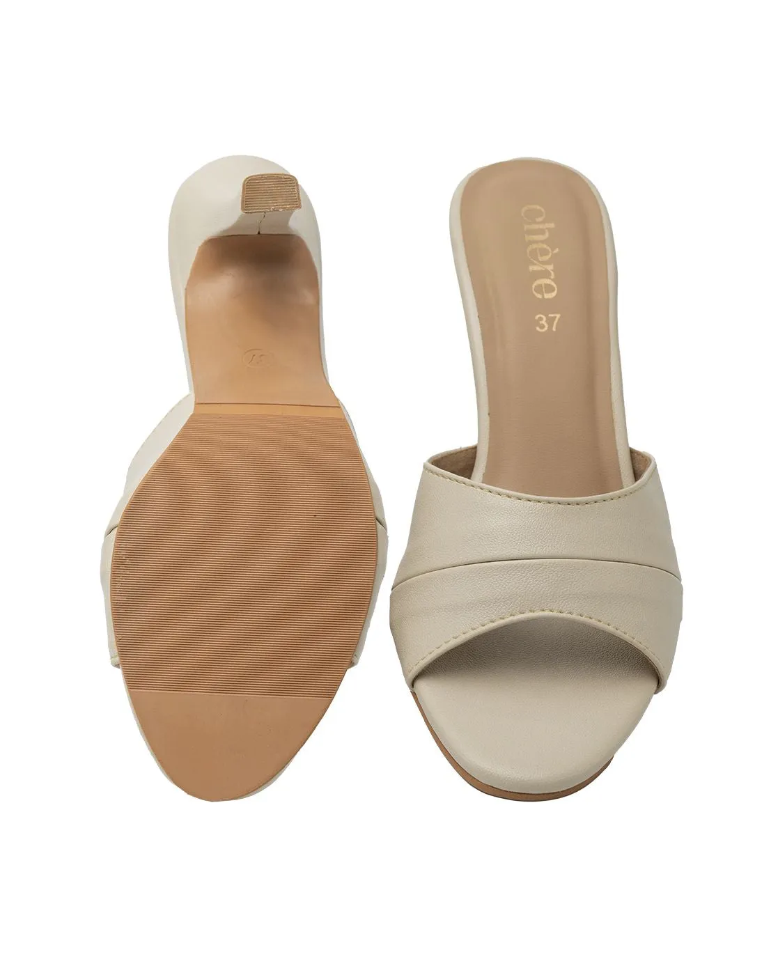 Chere Elegant Minimalist Block Heel Mules – Ivory