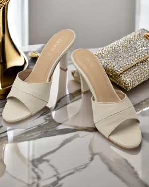 Chere Elegant Minimalist Block Heel Mules – Ivory