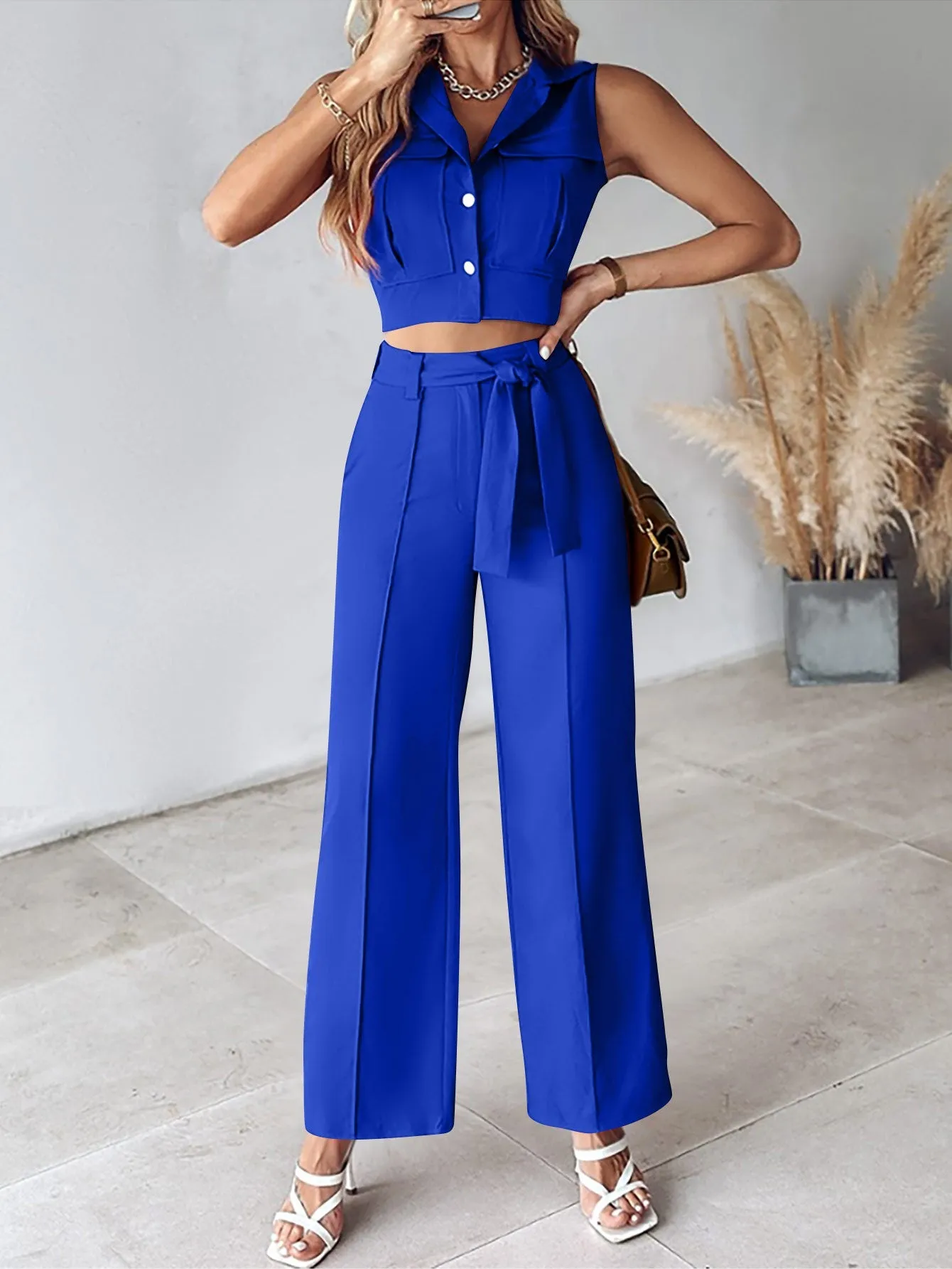 Chic Casual Turndown Collar Vest and Pants Two-Piece Set for Effortless Everyday Style