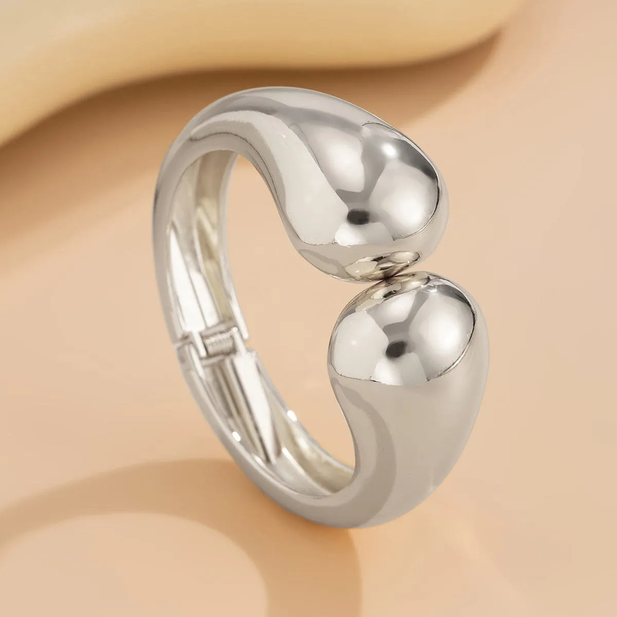 Classic Gold Silver Tone Glossy Open Bangle Bracelet