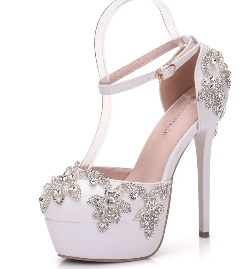 Crystal Queen Round Toe Super High Skinny Stiletto Heels