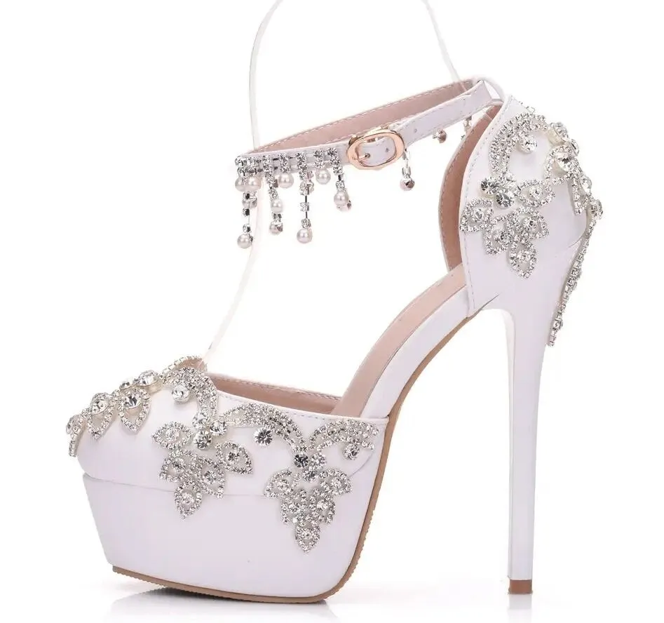 Crystal Queen Round Toe Super High Skinny Stiletto Heels