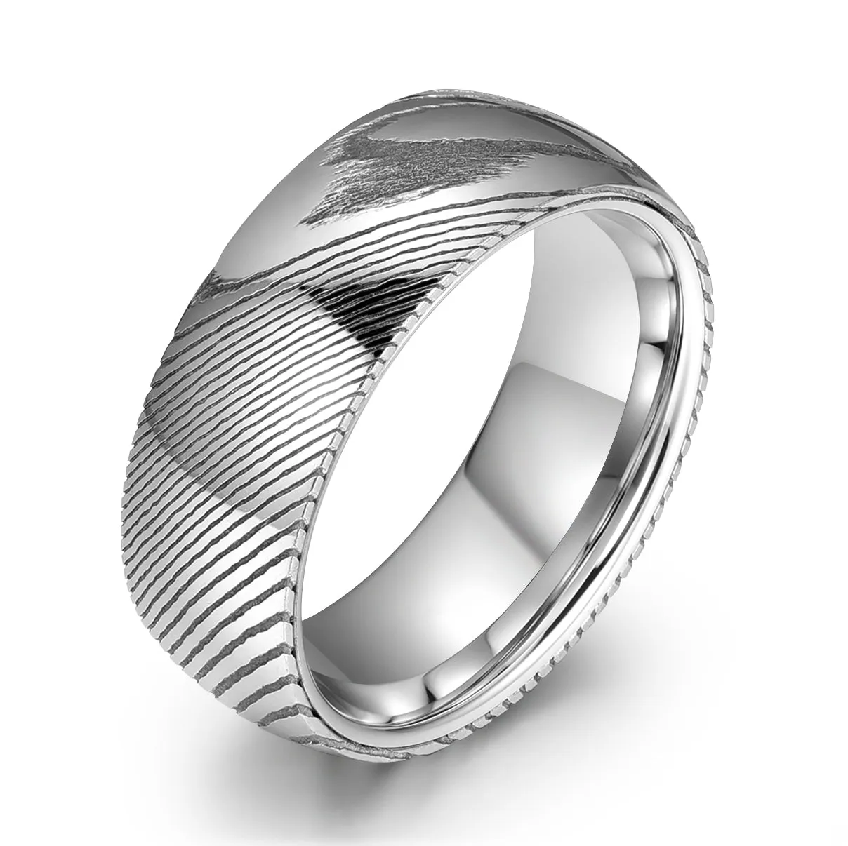 Damascus Steel Glossy Tungsten Men's Wedding Band 8MM
