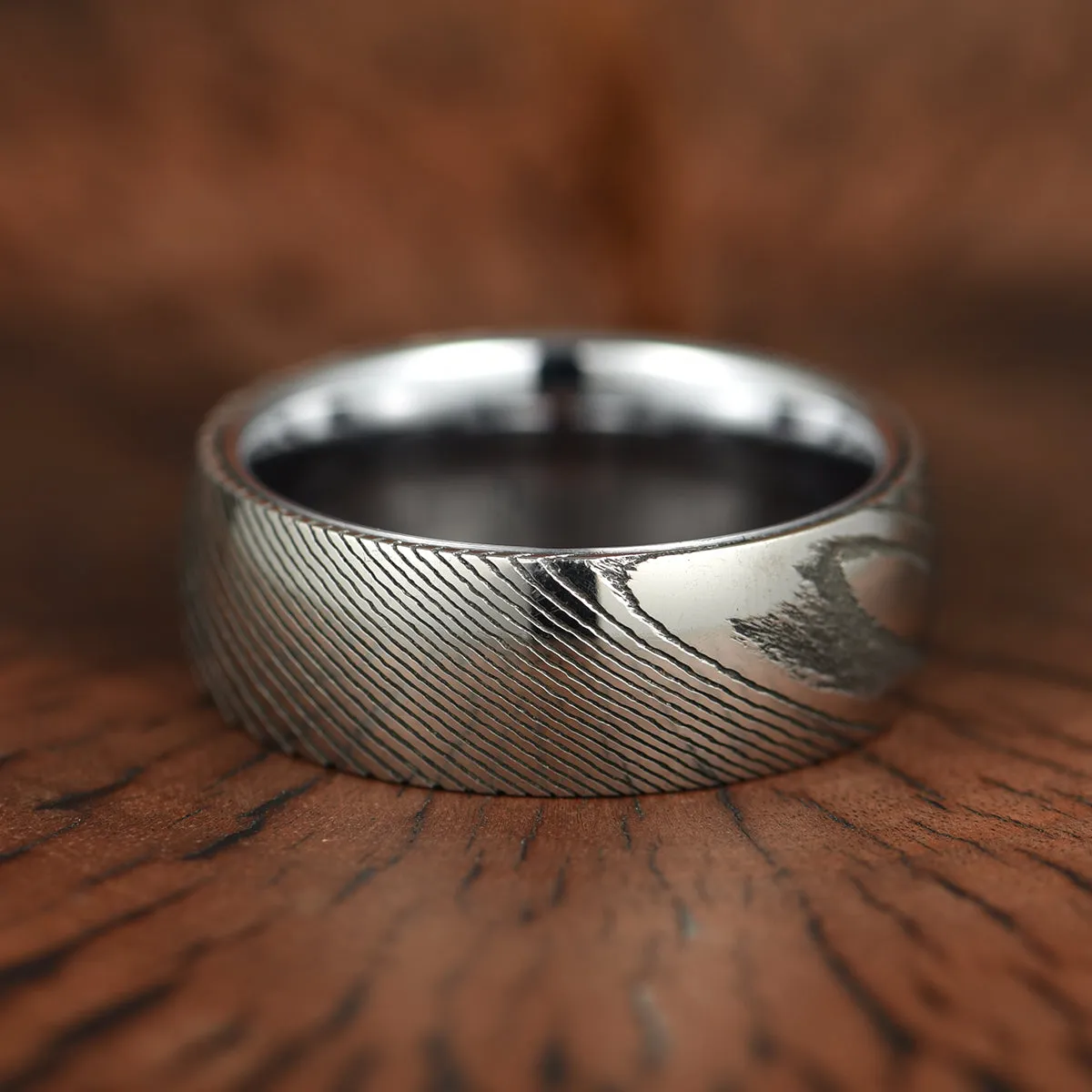 Damascus Steel Glossy Tungsten Men's Wedding Band 8MM