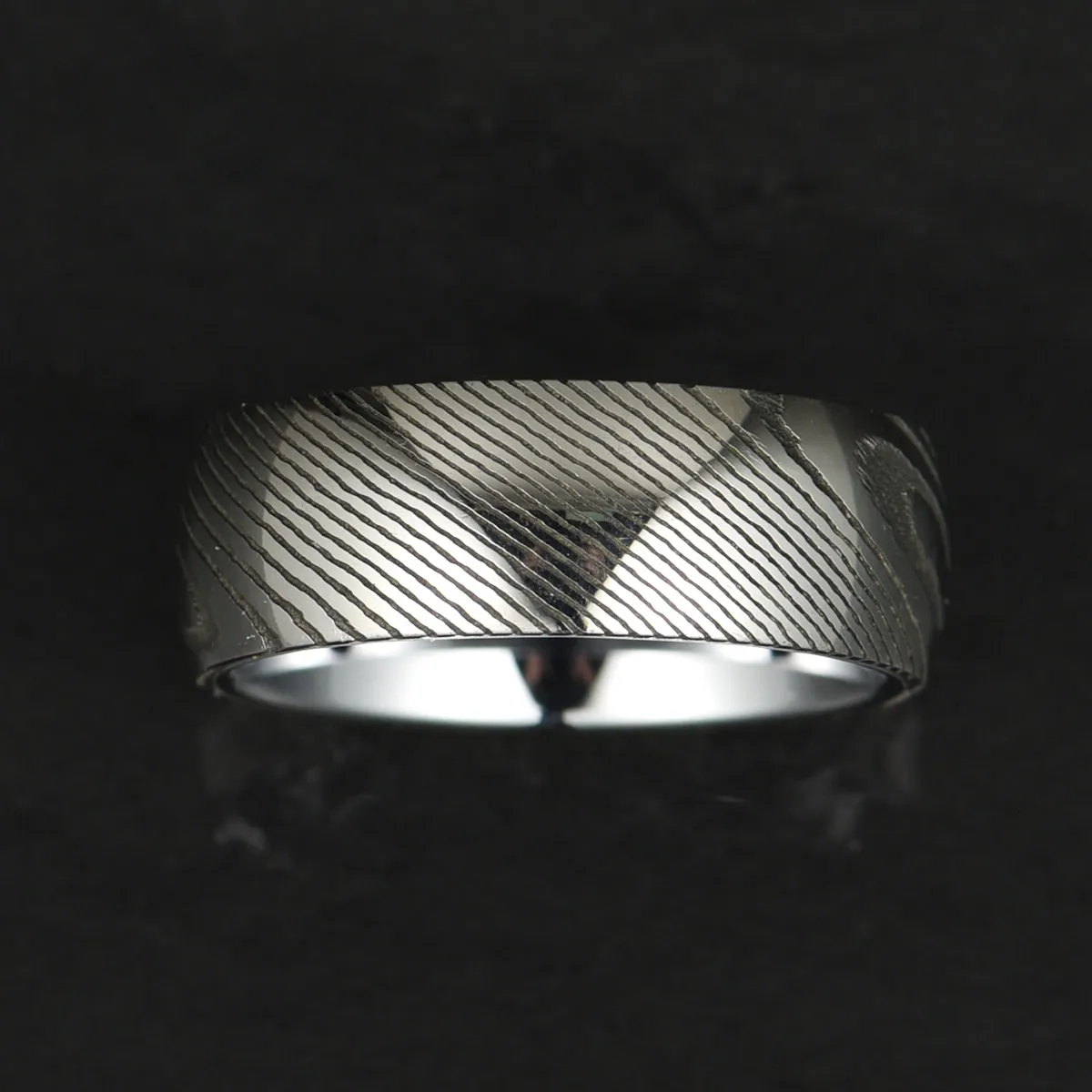 Damascus Steel Glossy Tungsten Men's Wedding Band 8MM