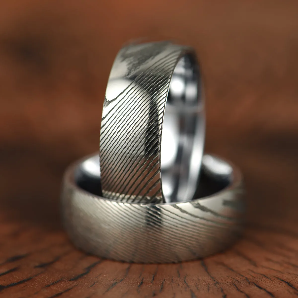 Damascus Steel Glossy Tungsten Men's Wedding Band 8MM