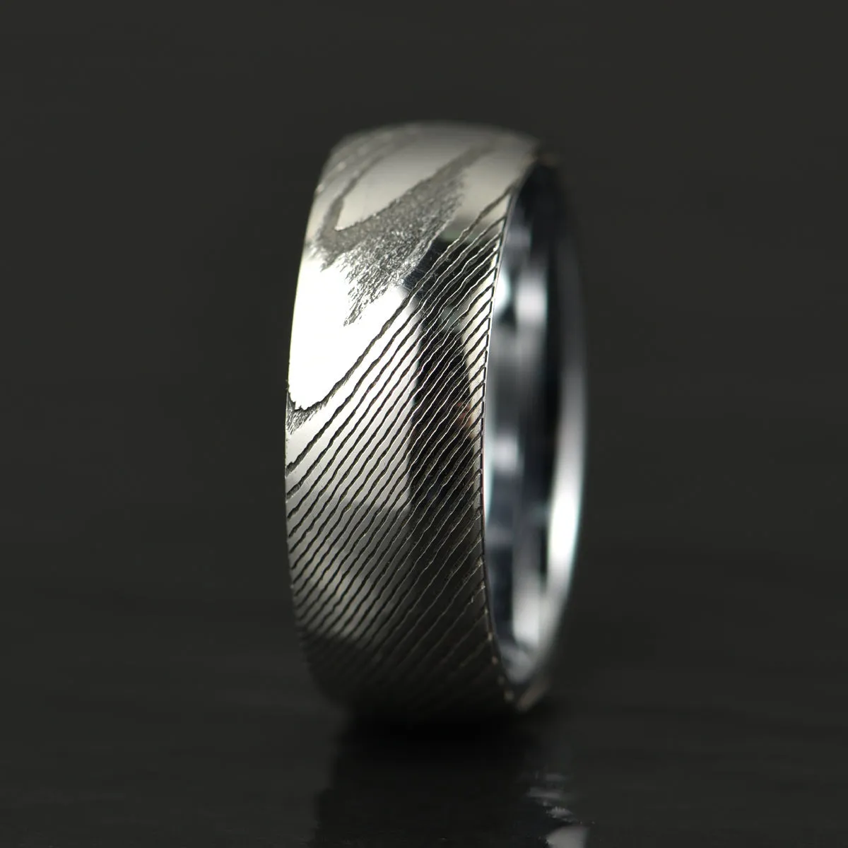Damascus Steel Glossy Tungsten Men's Wedding Band 8MM