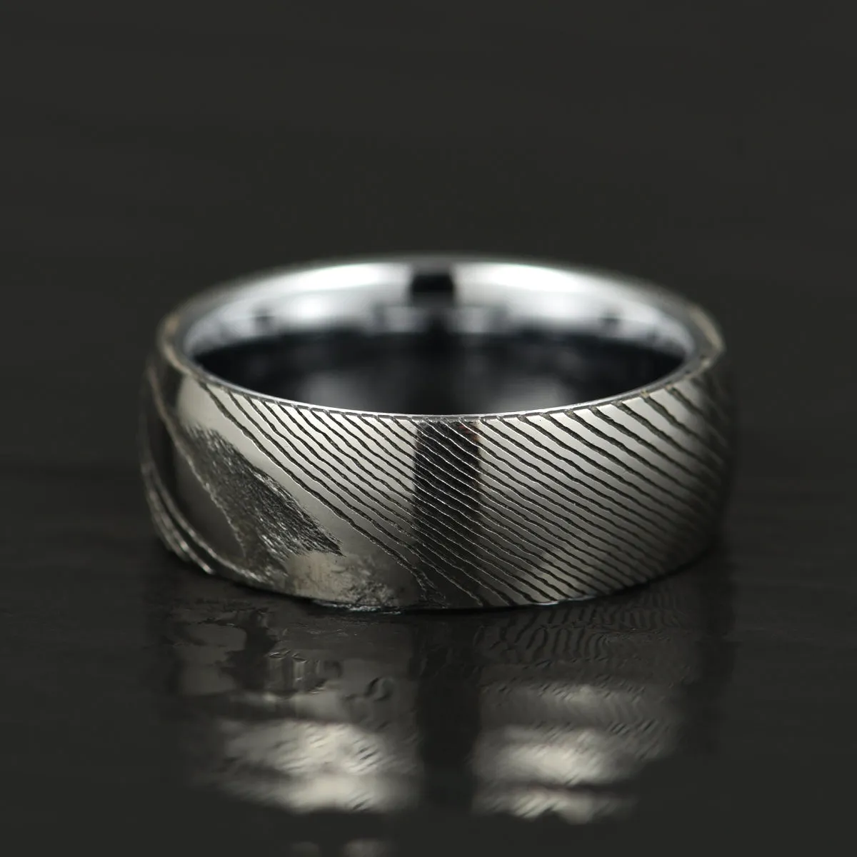 Damascus Steel Glossy Tungsten Men's Wedding Band 8MM