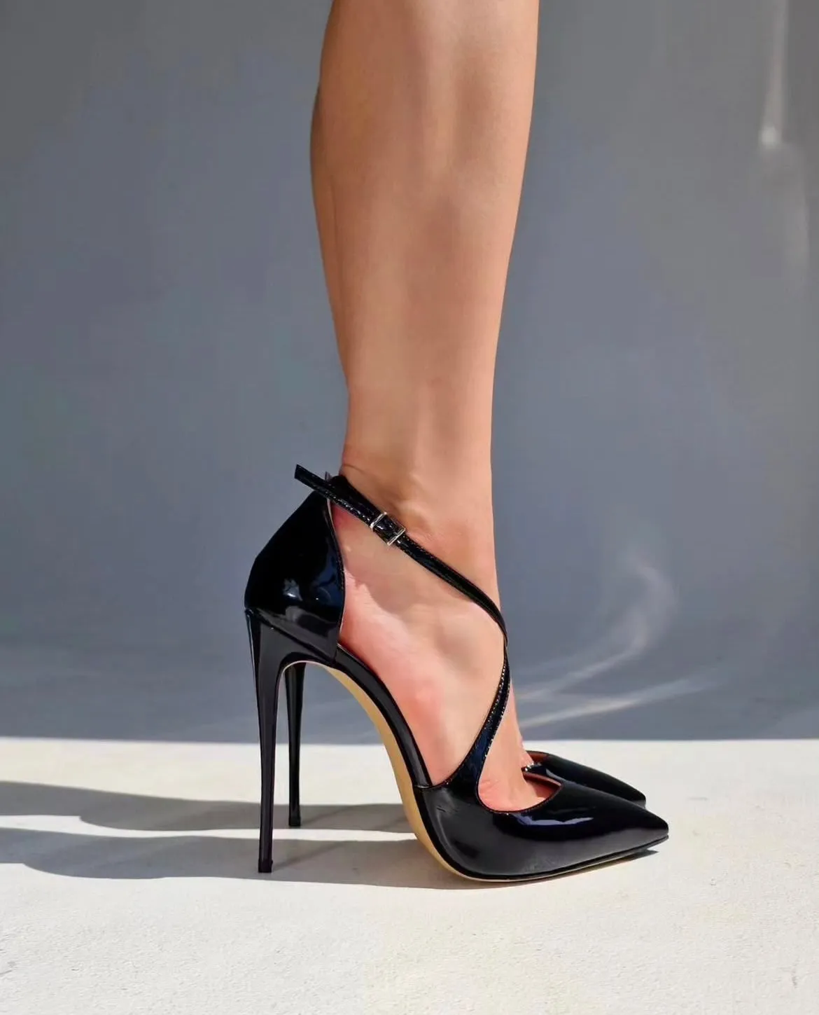 Edna Front Cross Straps Black Heels