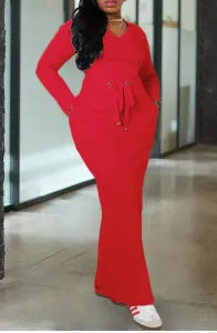 Effortless Style Solid Long-Sleeved Top and Maxi Skirt Two-Piece Set