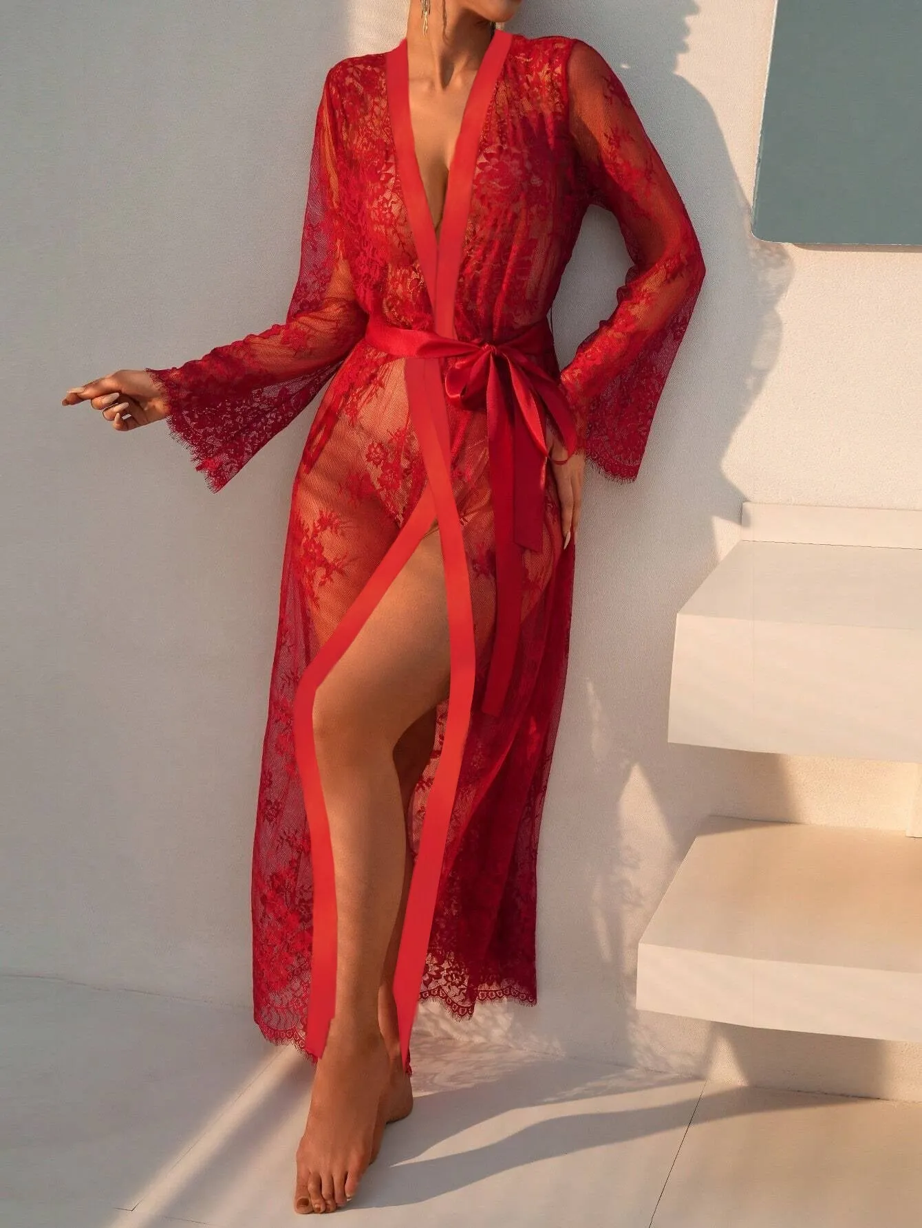 Elegant Long Sleeve Lace Lingerie Dress for Sultry Nights
