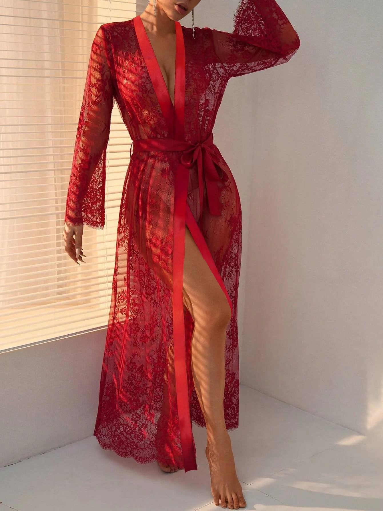 Elegant Long Sleeve Lace Lingerie Dress for Sultry Nights