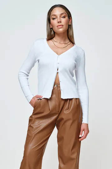 Ellis Button-Front Knit Top - White
