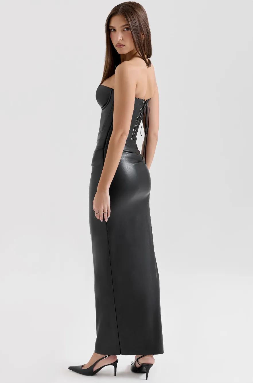 Faux Leather Maxi Dress | Strapless | Bold & Elegant