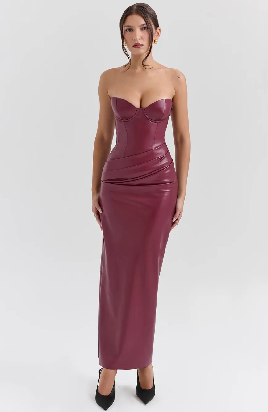 Faux Leather Maxi Dress | Strapless | Bold & Elegant