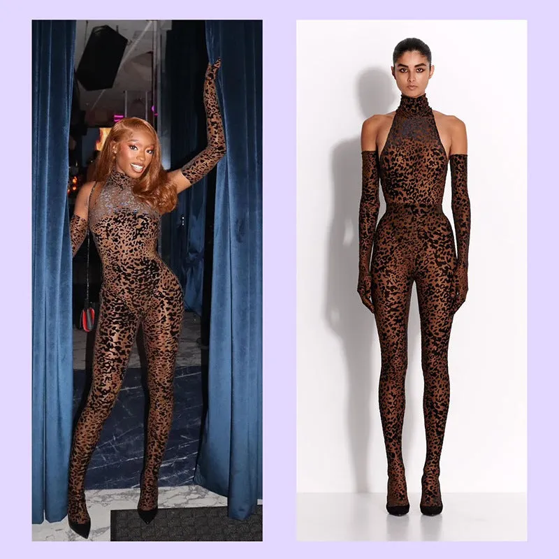 Fierce Half-High Neck Leopard Print Long-Sleeve Jumpsuit for Bold Fashion Statements
