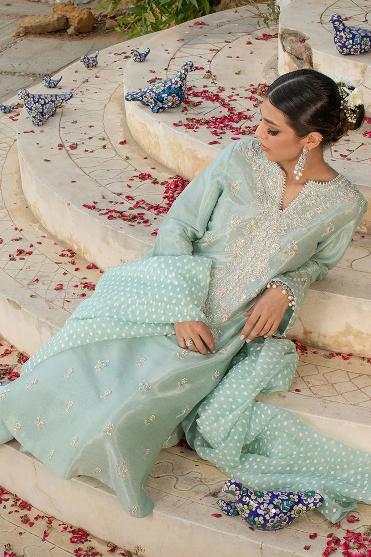 Firozeh silver zari with embroidered dupatta - Farah Talib Aziz