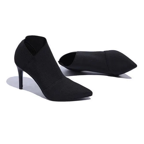 Genuine Leather Microfiber Ankle Boots Women Fashion Boots Pointed Toe Stiletto High Heel Black Large Size 9 Shoes