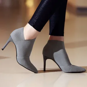 Genuine Leather Microfiber Ankle Boots Women Fashion Boots Pointed Toe Stiletto High Heel Black Large Size 9 Shoes