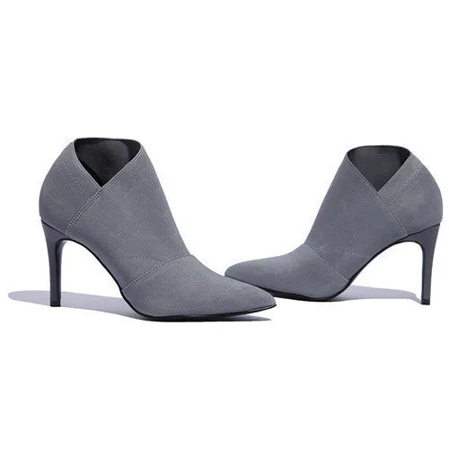 Genuine Leather Microfiber Ankle Boots Women Fashion Boots Pointed Toe Stiletto High Heel Black Large Size 9 Shoes