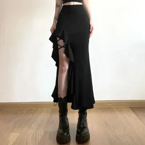 Gothic High Waist Split Skirt | Y2K Bodycon Streetwear