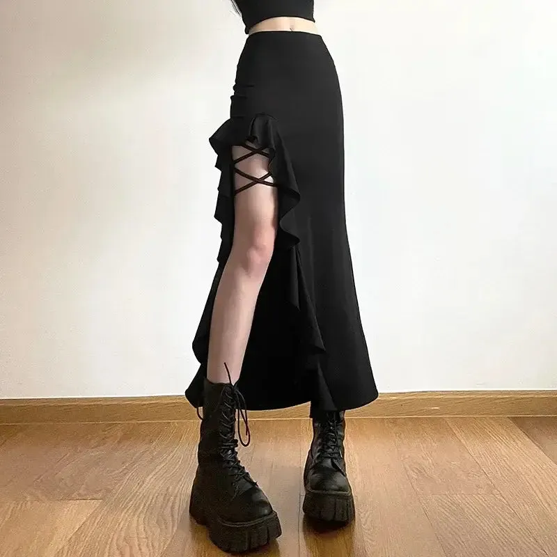 Gothic High Waist Split Skirt | Y2K Bodycon Streetwear
