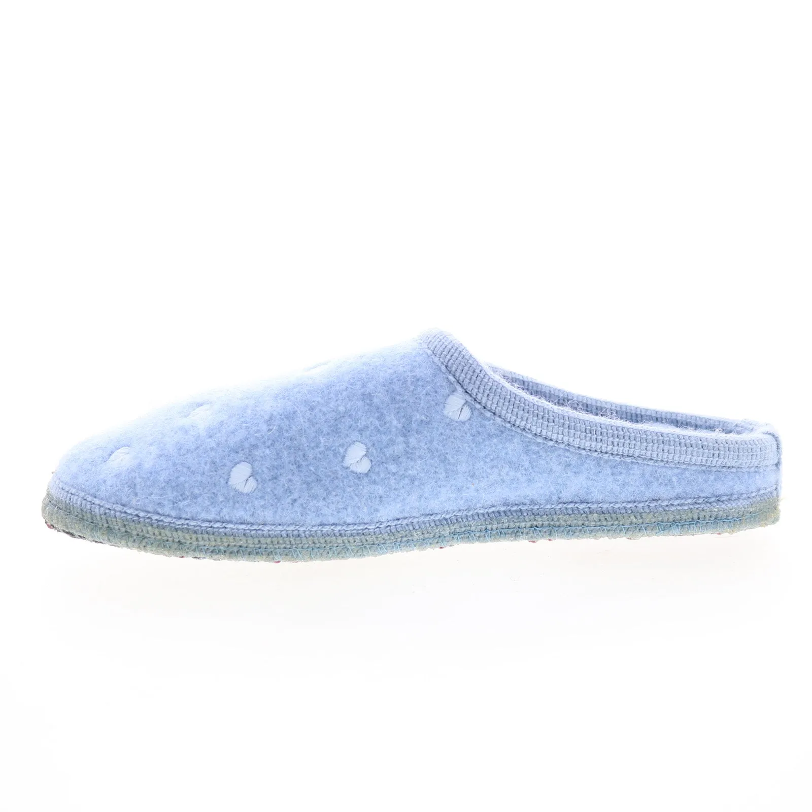 Haflinger Hearts 614077-78H Womens Blue Canvas Slip On Clogs Slippers Shoes