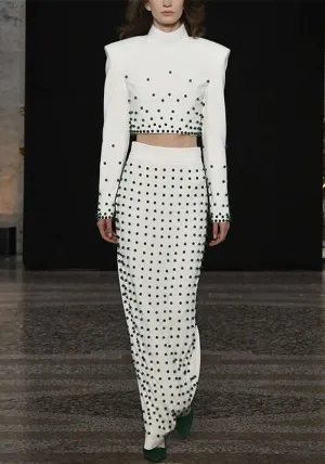 High-Fashion Beaded Crop Top and Maxi Skirt Set for Modern Elegance