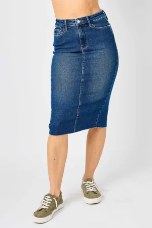 High Waist Mid Length Denim Skirt