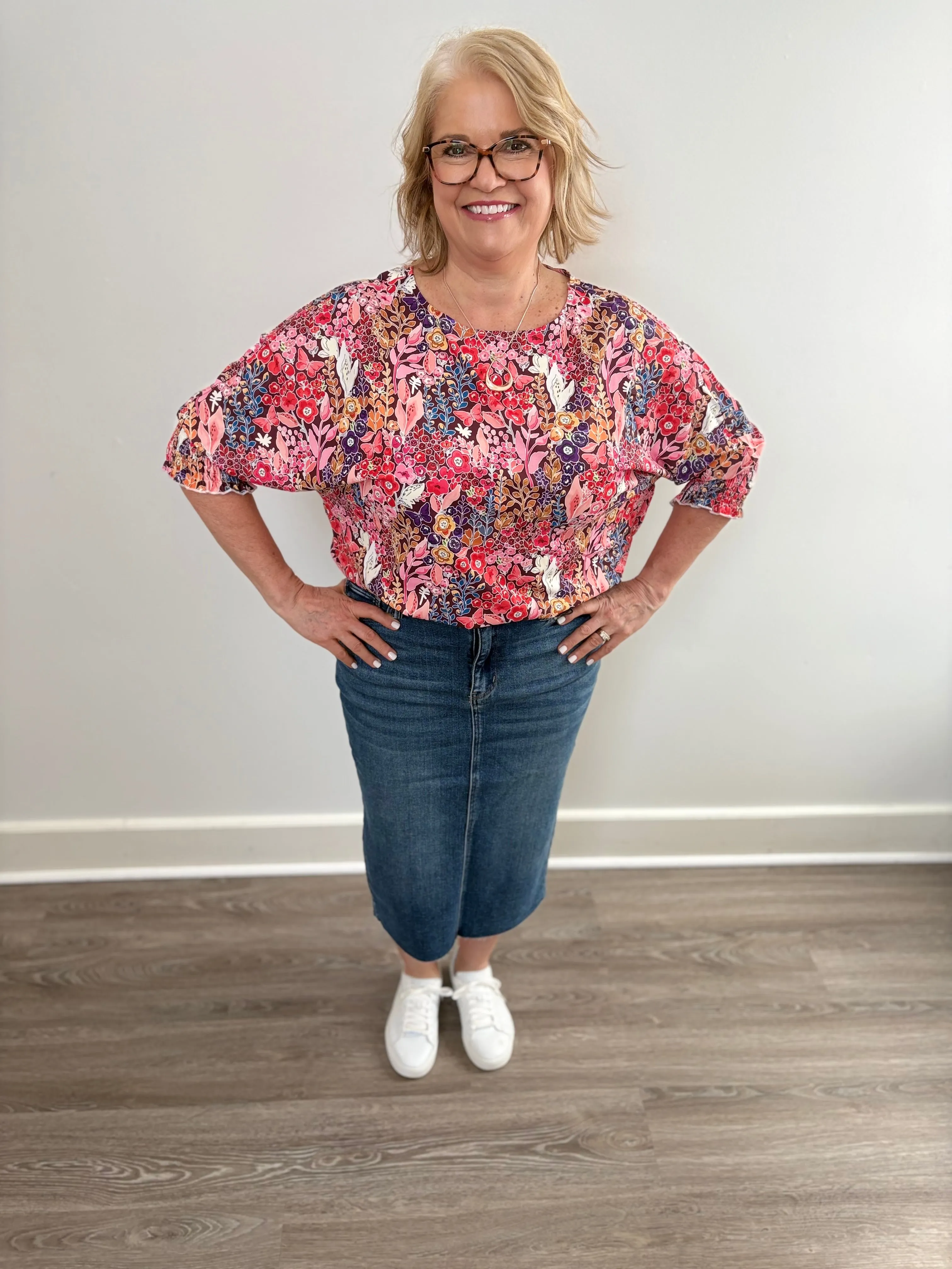 High Waist Mid Length Denim Skirt