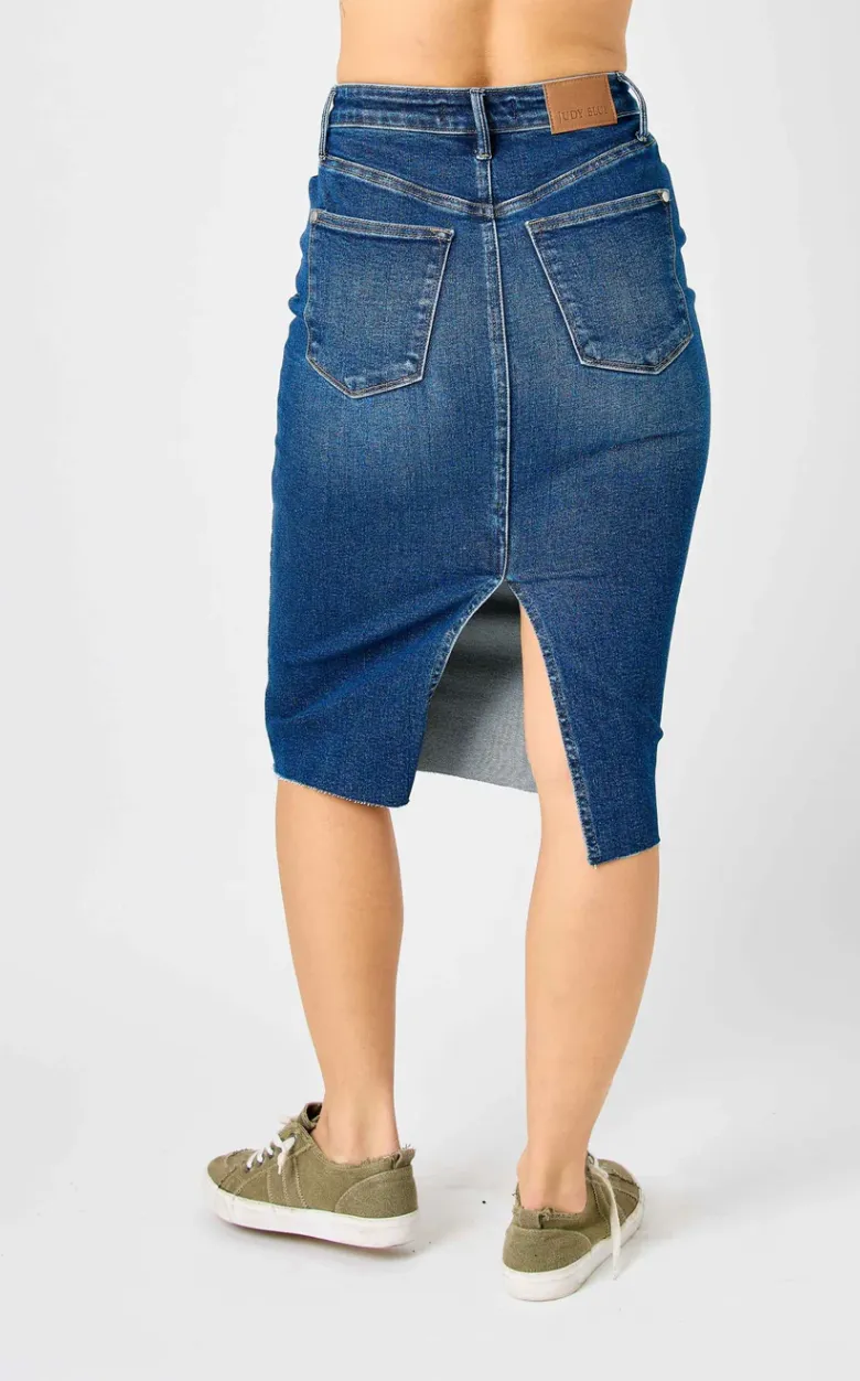 High Waist Mid Length Denim Skirt