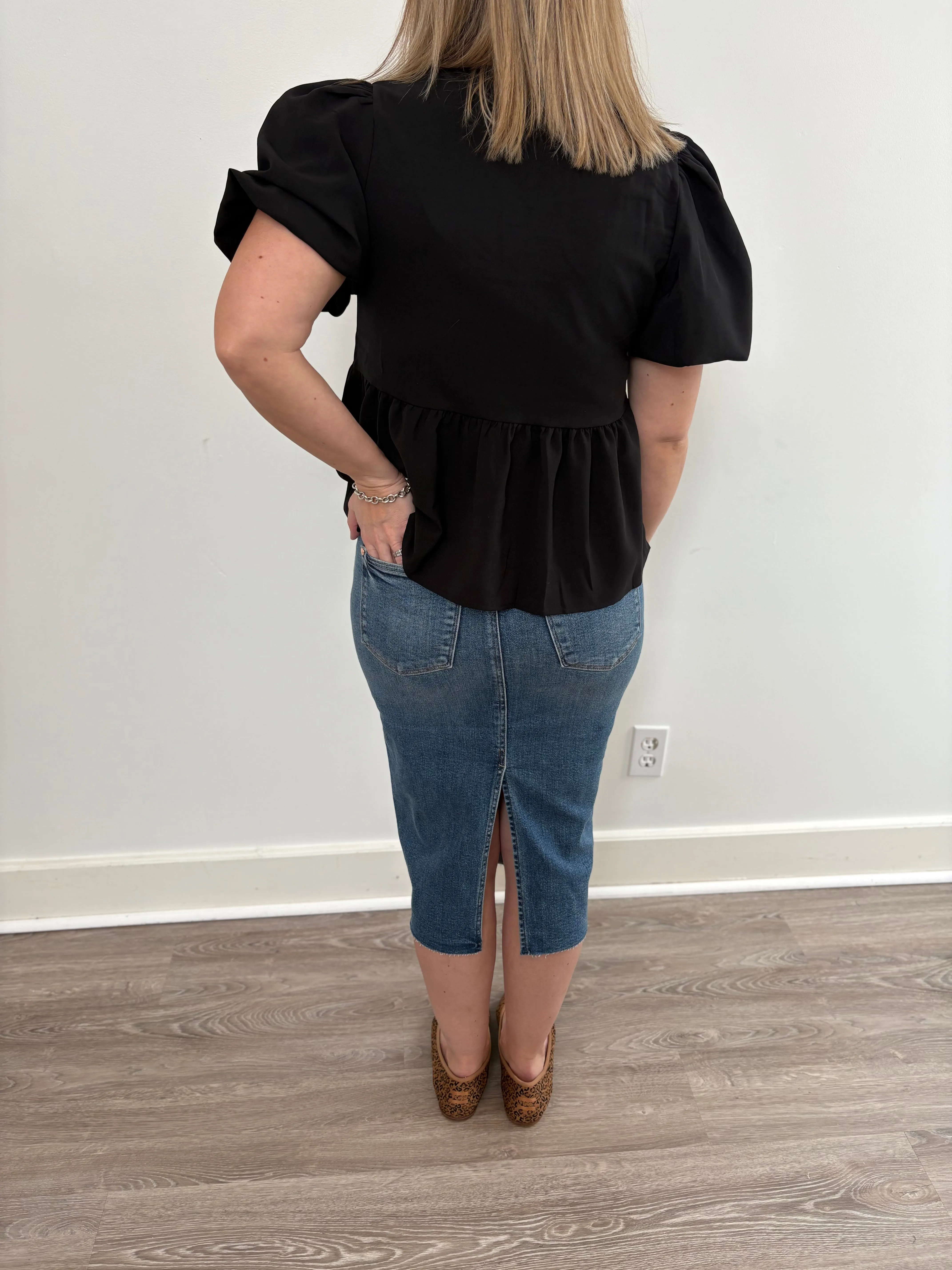 High Waist Mid Length Denim Skirt