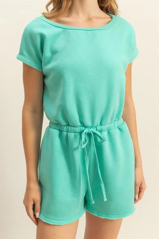 HYFVE Round Neck Short Sleeve Drawstring Waist Romper
